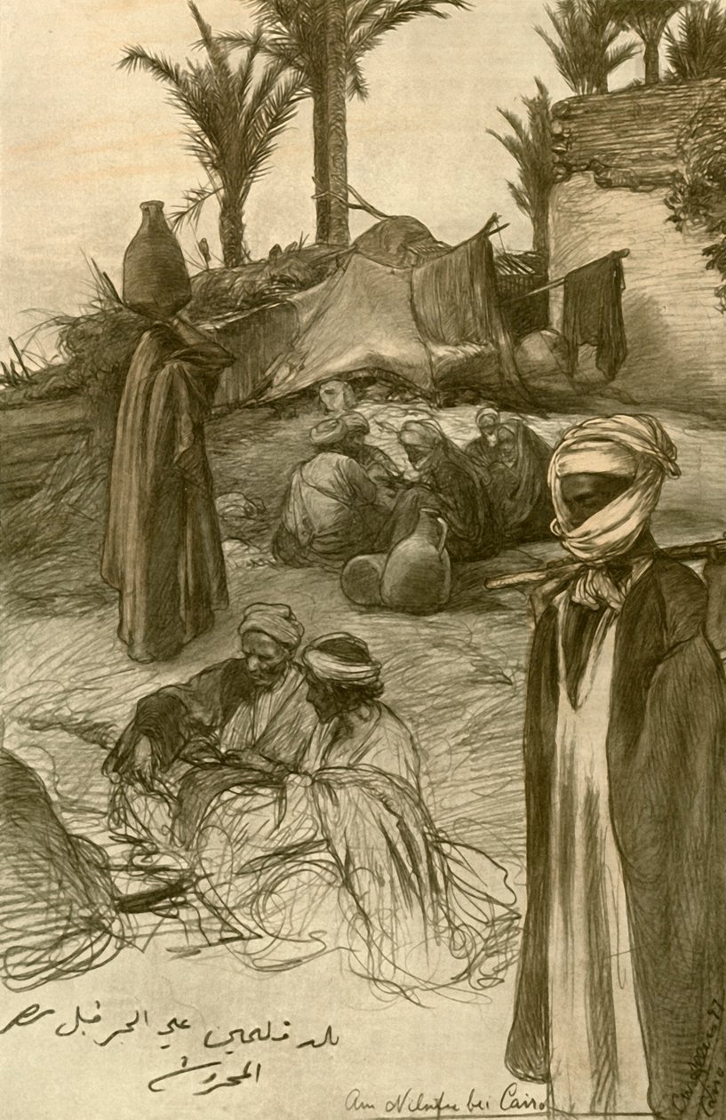 Aan de oevers van de Nijl in Caïro door Christian Wilhelm Allers