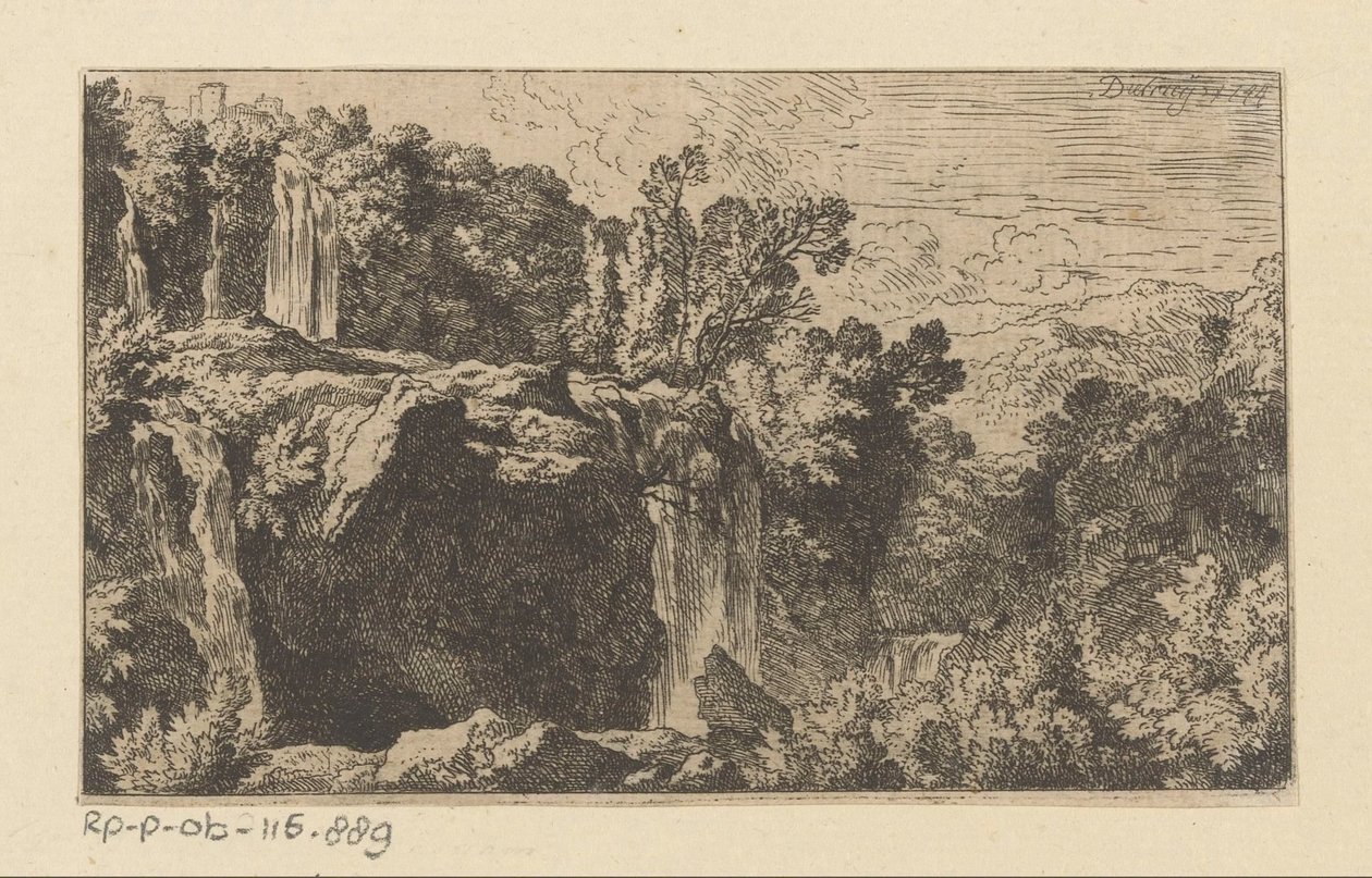 Arcadisch landschap met waterval door Christian Wilhelm Ernst Dietrich