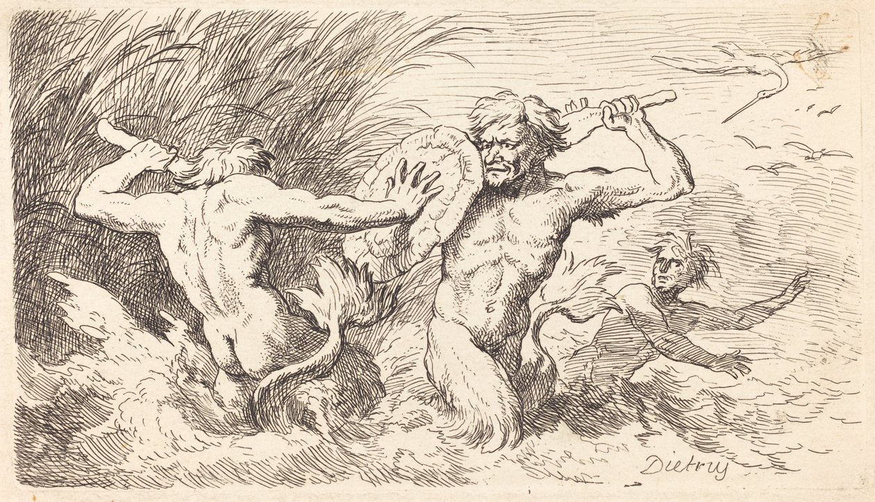 Vechtende Tritons door Christian Wilhelm Ernst Dietrich