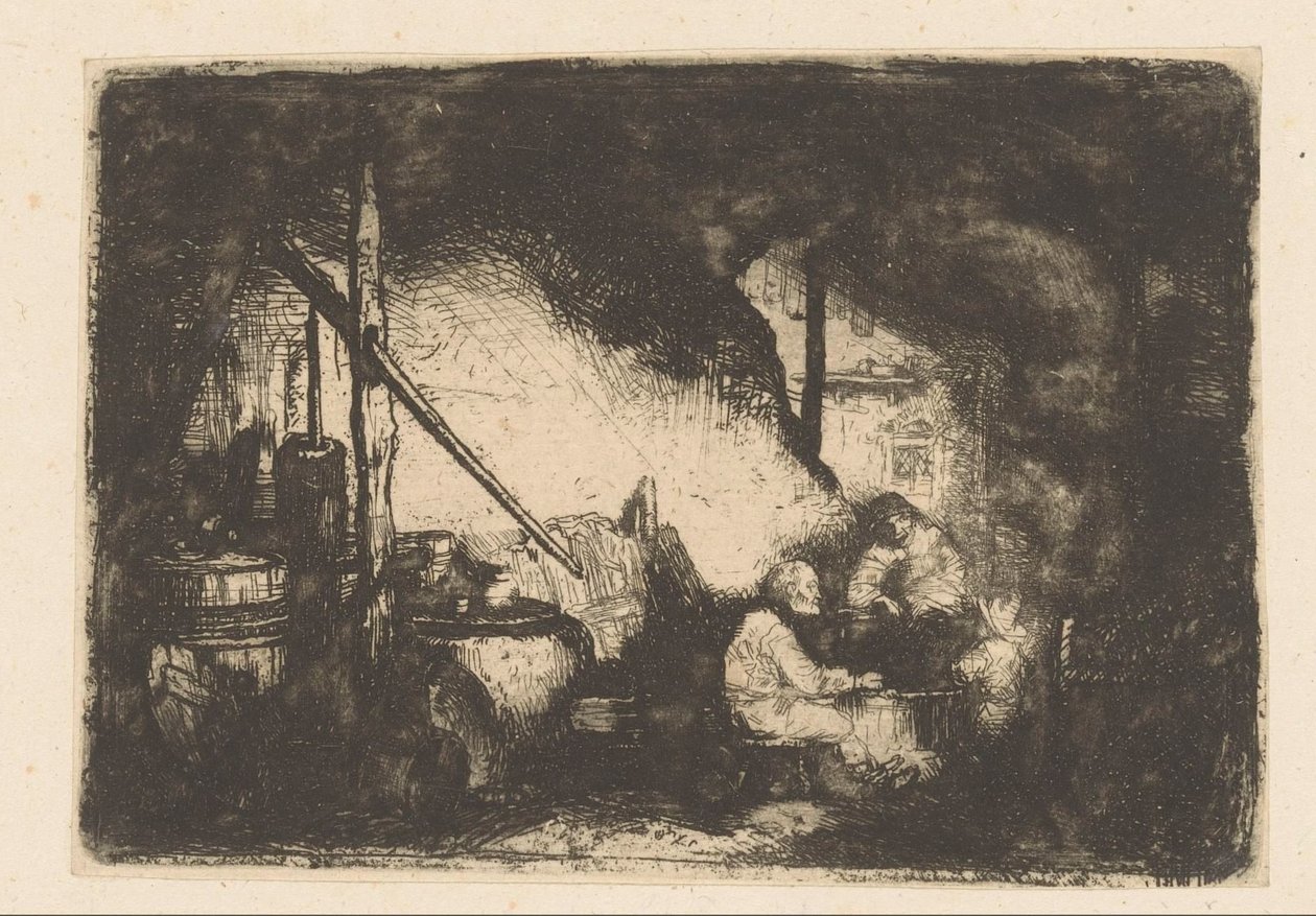Drie figuren aan tafel door Christian Wilhelm Ernst Dietrich