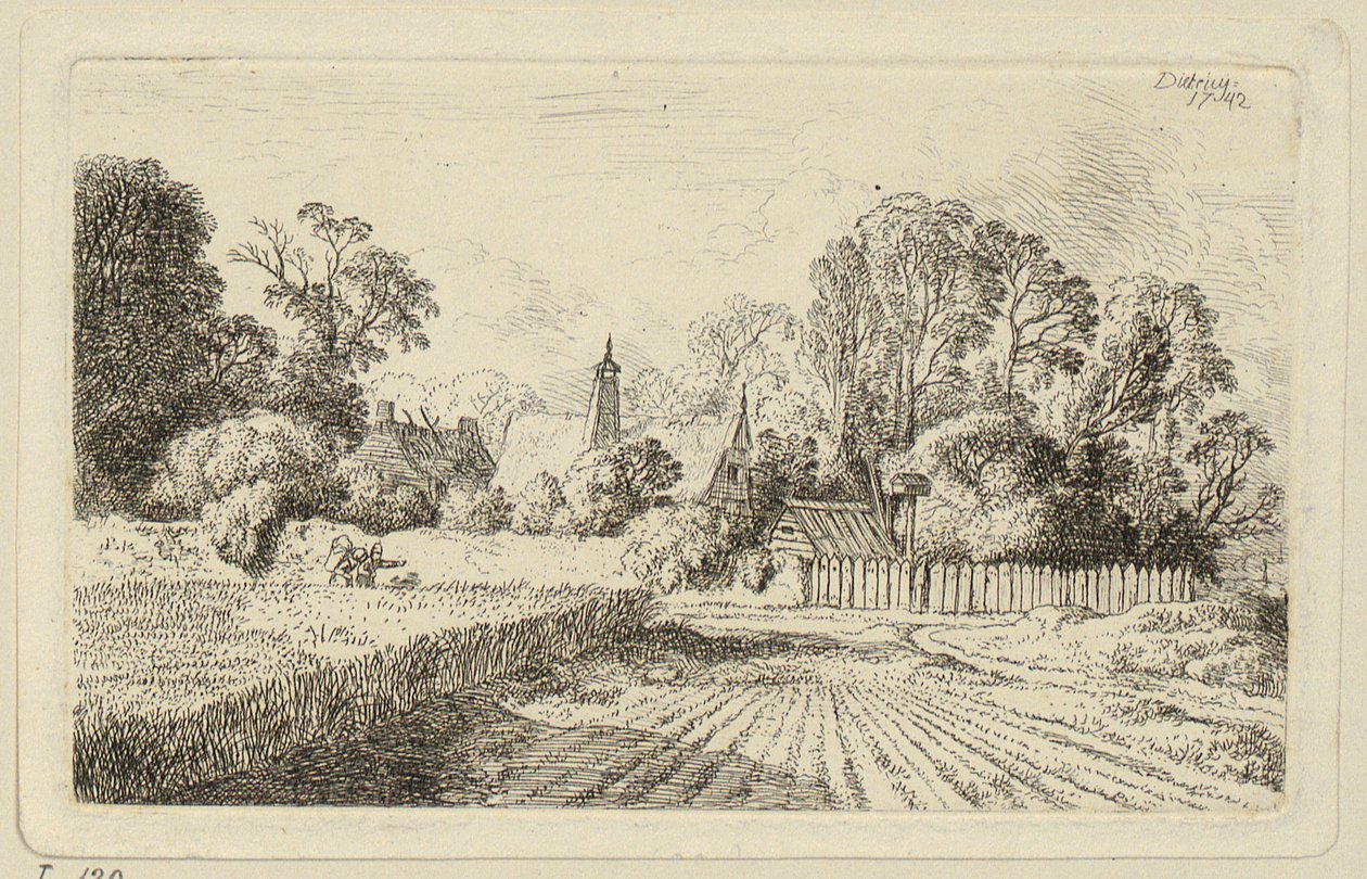 Een weg naast een korenveld door Christian Wilhelm Ernst Dietrich