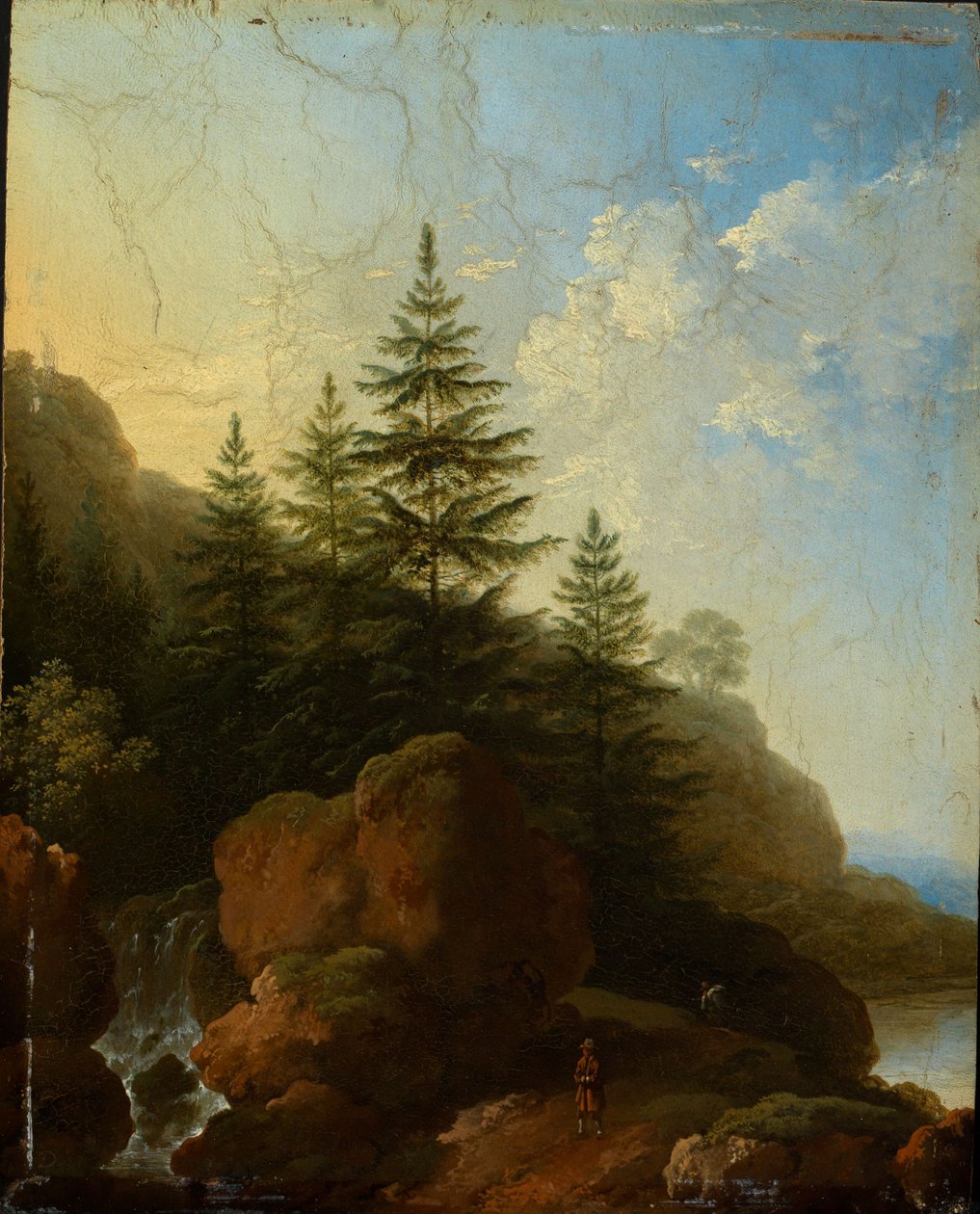 Rotsachtig berglandschap met waterval door Christian Wilhelm Ernst Dietrich
