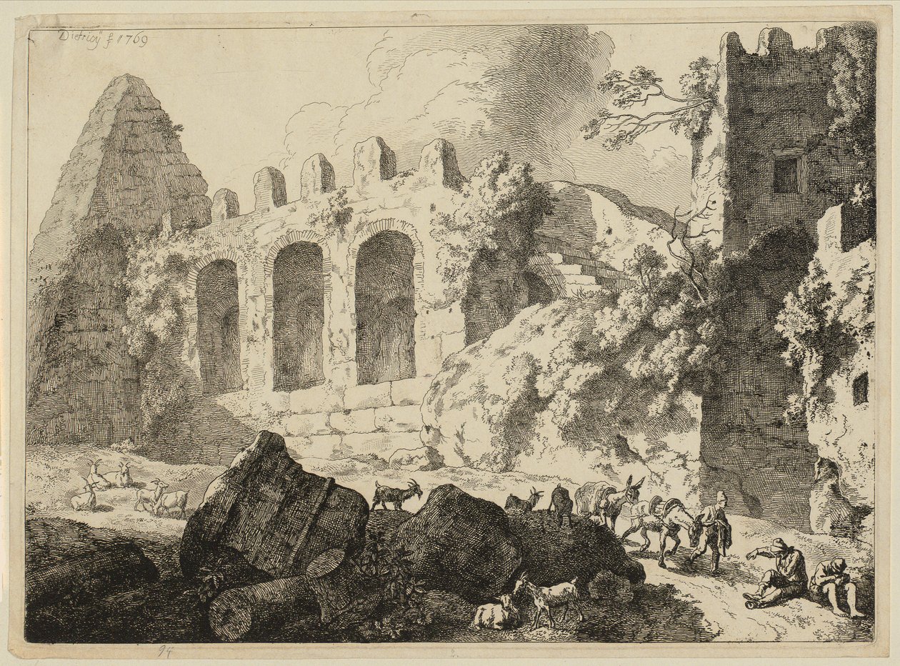 Groot landschap met een piramide door Christian Wilhelm Ernst Dietrich