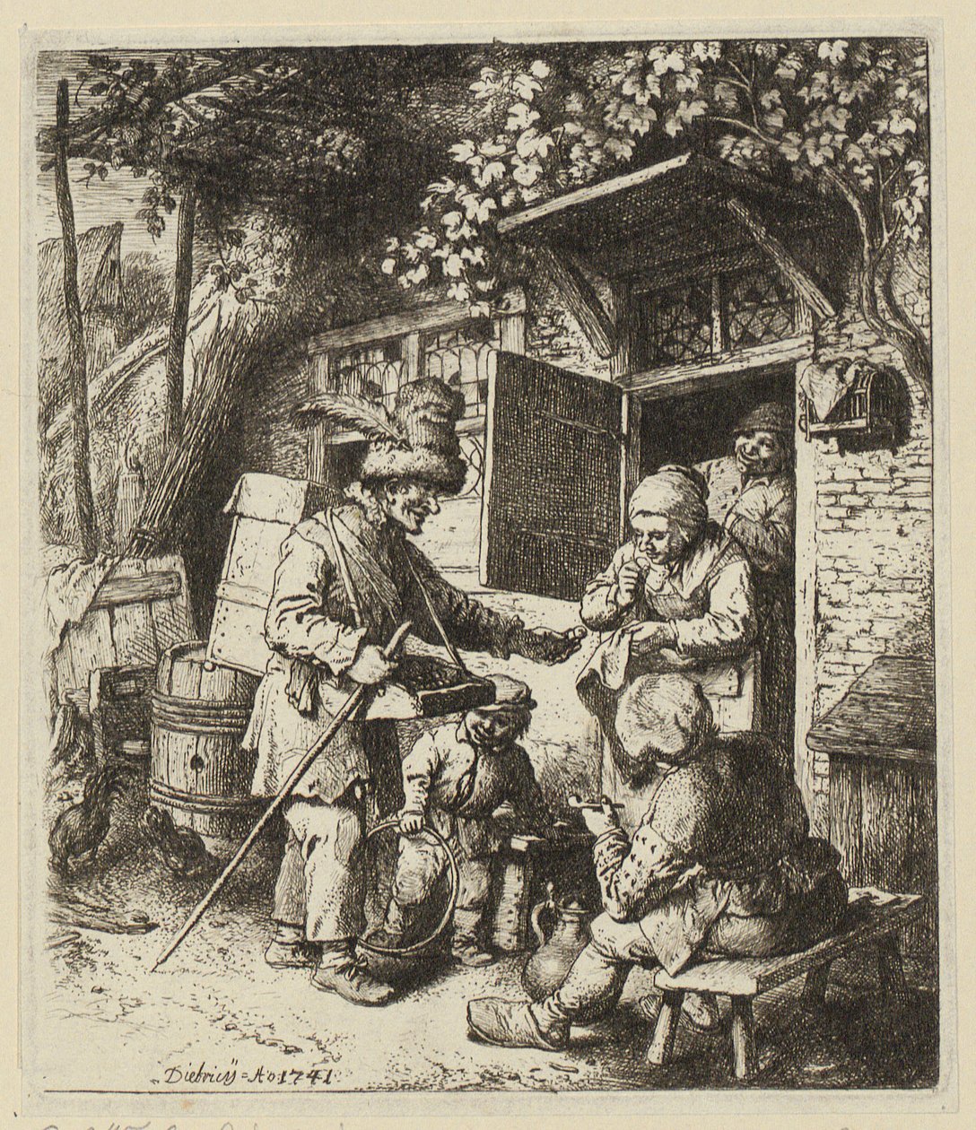 Kniestuk van een naar rechts gekeerde vrouw, met een ring in haar rechterhand door Christian Wilhelm Ernst Dietrich