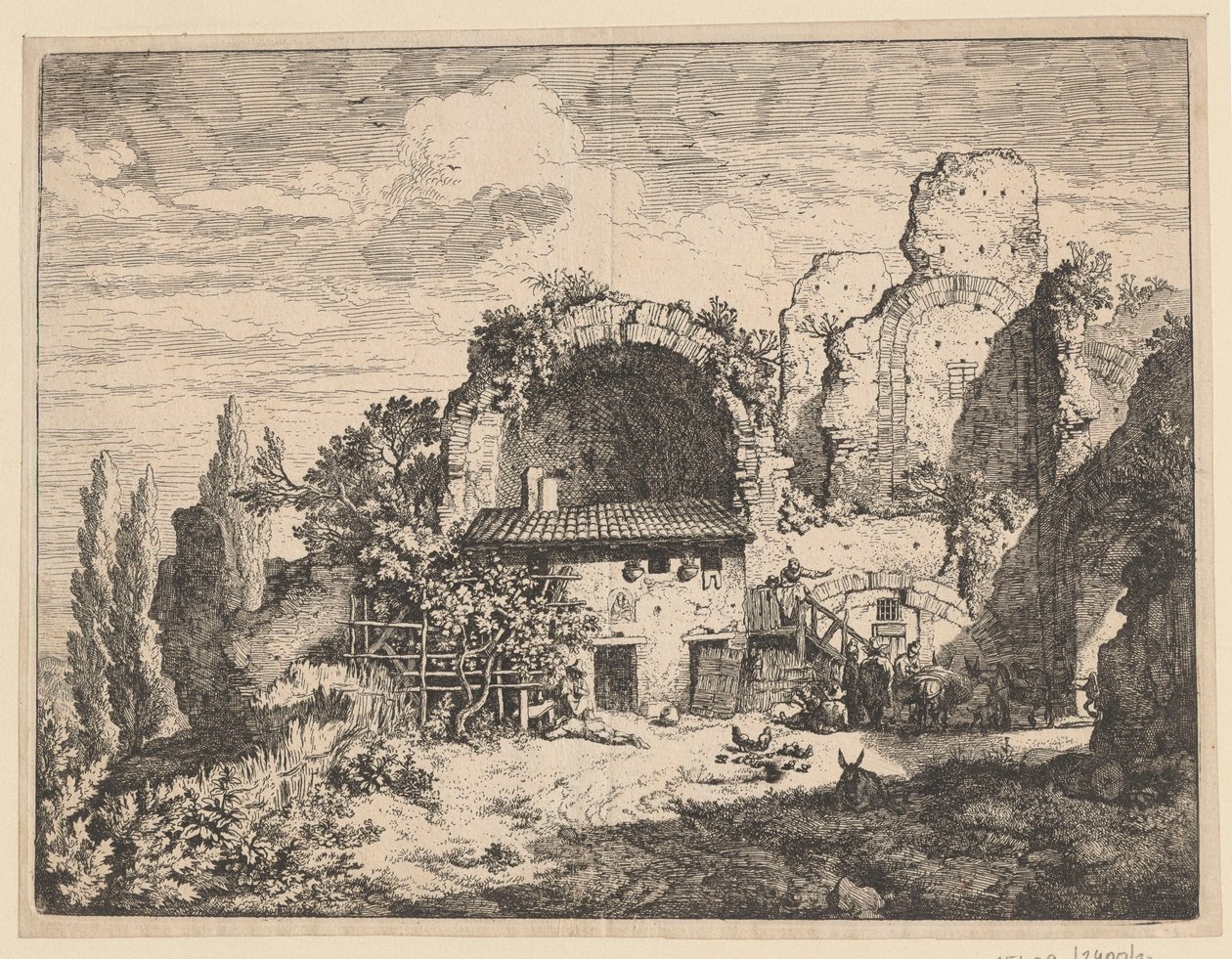Landschap met ruïnes en bedrijfsgebouwen door Christian Wilhelm Ernst Dietrich