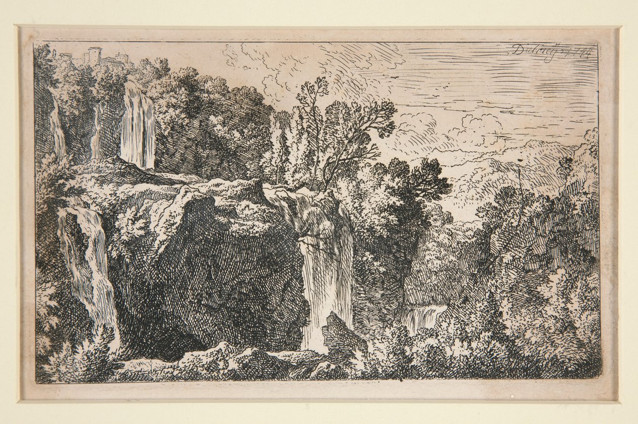 Landschap met waterval door Christian Wilhelm Ernst Dietrich