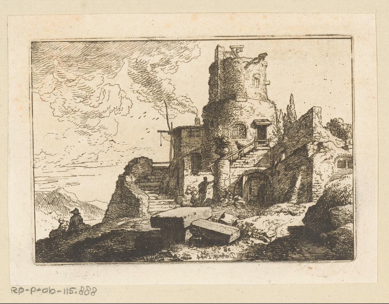 Landschap met uitkijktoren door Christian Wilhelm Ernst Dietrich