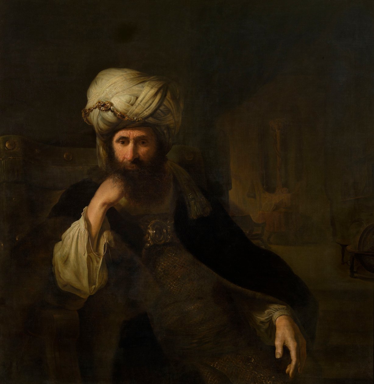 Portret van een man in oosterse kleding door Christian Wilhelm Ernst Dietrich