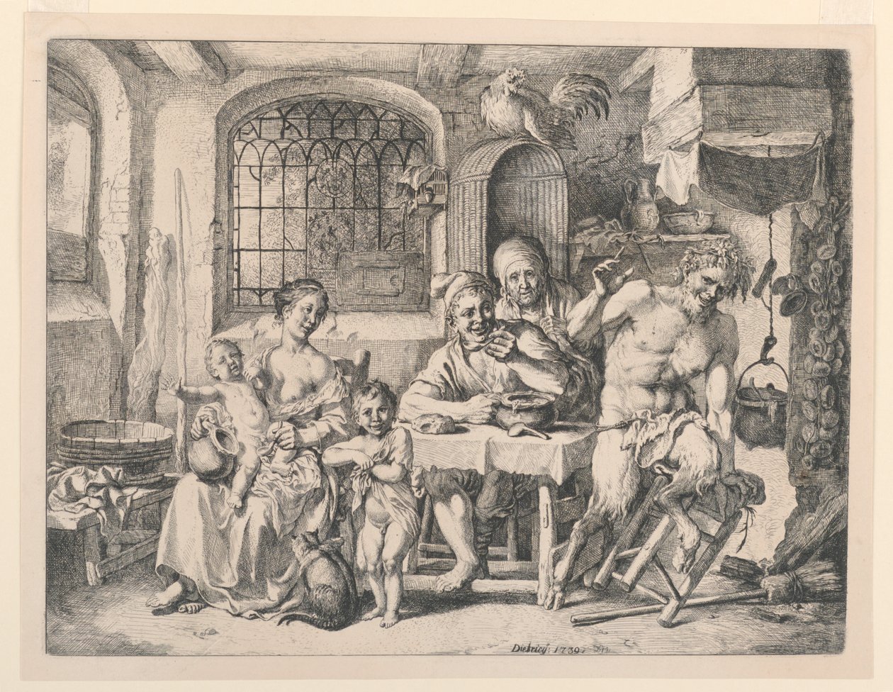 Satyr in het huis van de boer door Christian Wilhelm Ernst Dietrich