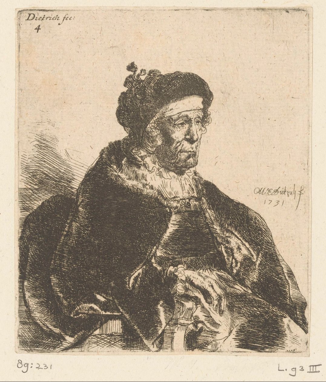 Zittende oude vrouw door Christian Wilhelm Ernst Dietrich
