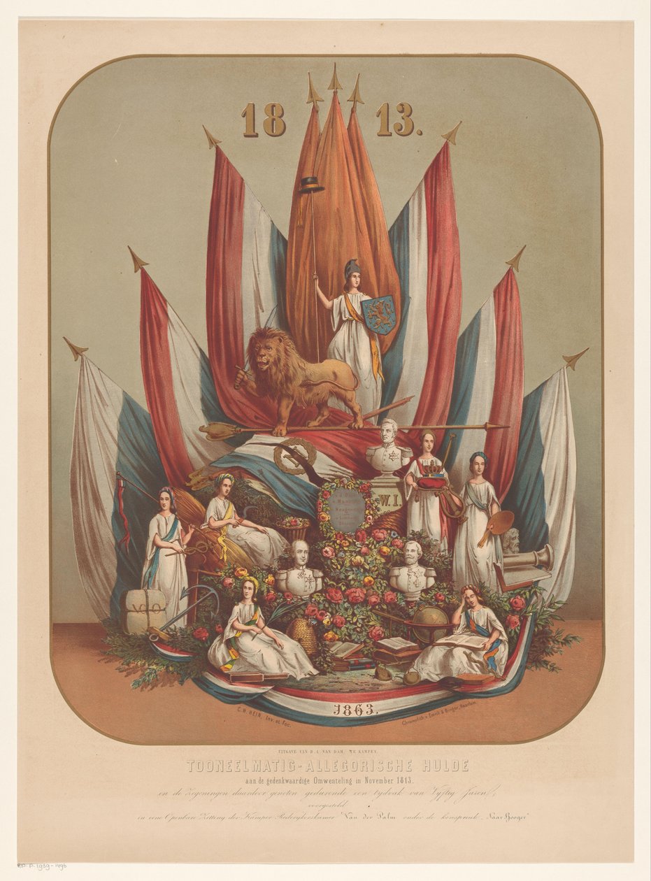 Allegorische voorstelling ter herinnering aan de gedenkwaardige omwenteling in November 1813 door Christianus Hendricus Hein