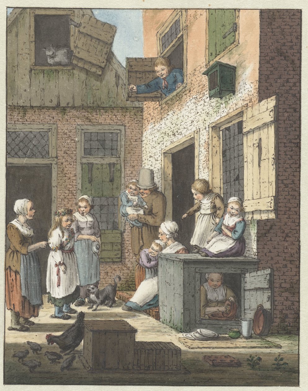 Groep mensen voor de deur van een woning door Christina Chalon