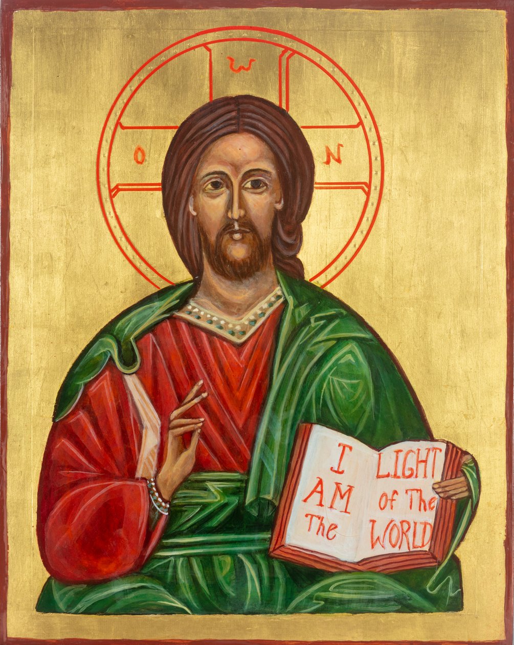Christus Pantocrator, 2009 (eitempera, bladgoud, hout) door Christine Hales