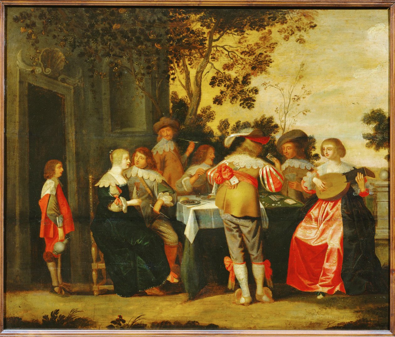 Le Jeu. Diner met muzikanten ... (schilderij op doek) door Christoffel Jacobsz van der Lamen