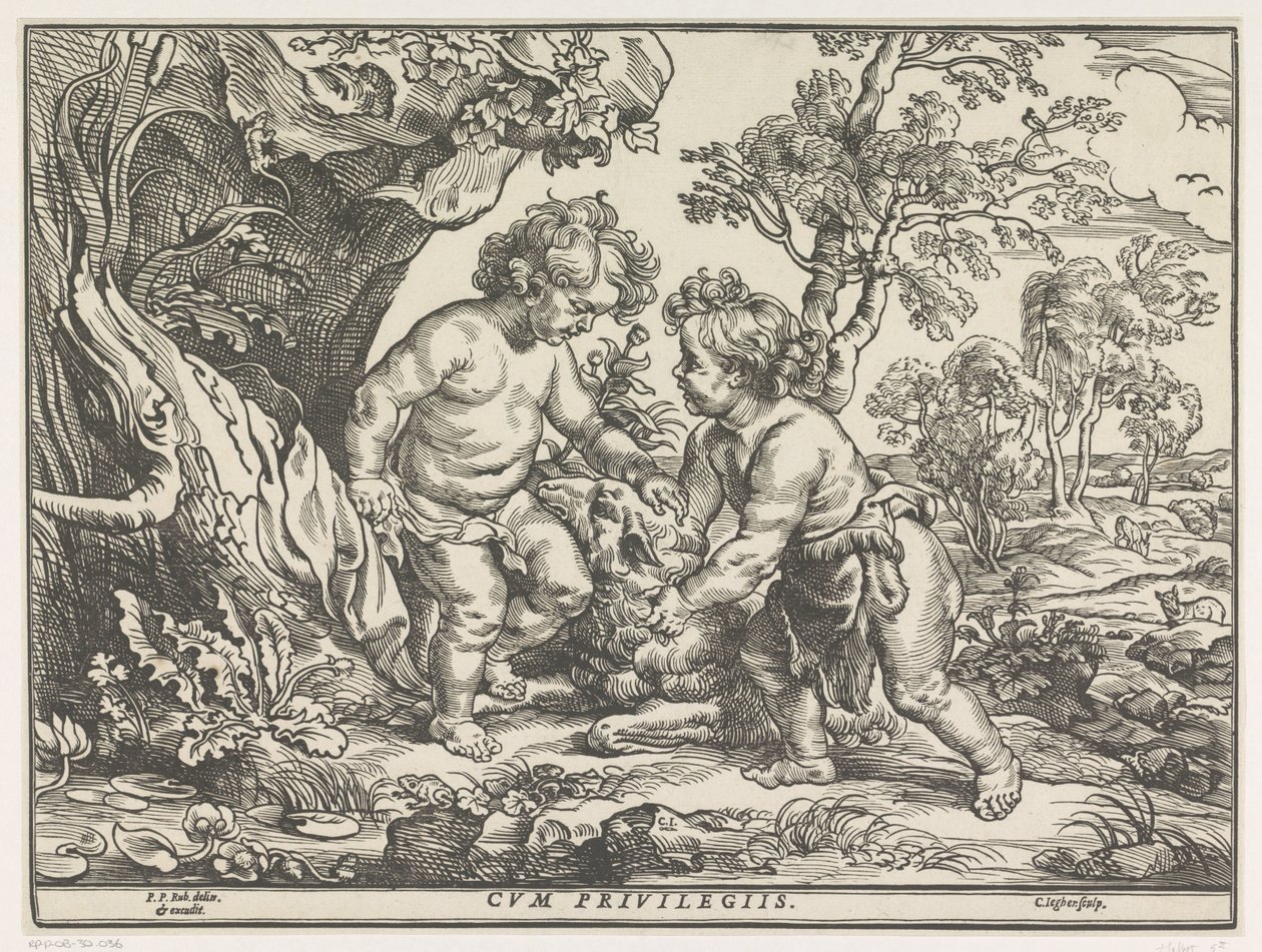 Christuskind en Johannes de Doper spelend met het lam door Christoffel Jegher
