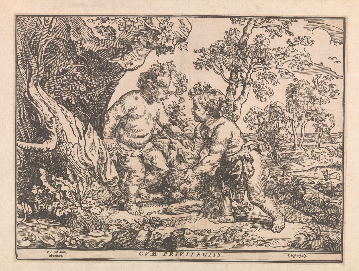 Christuskind en Johannes de Doper spelend met het lam door Christoffel Jegher