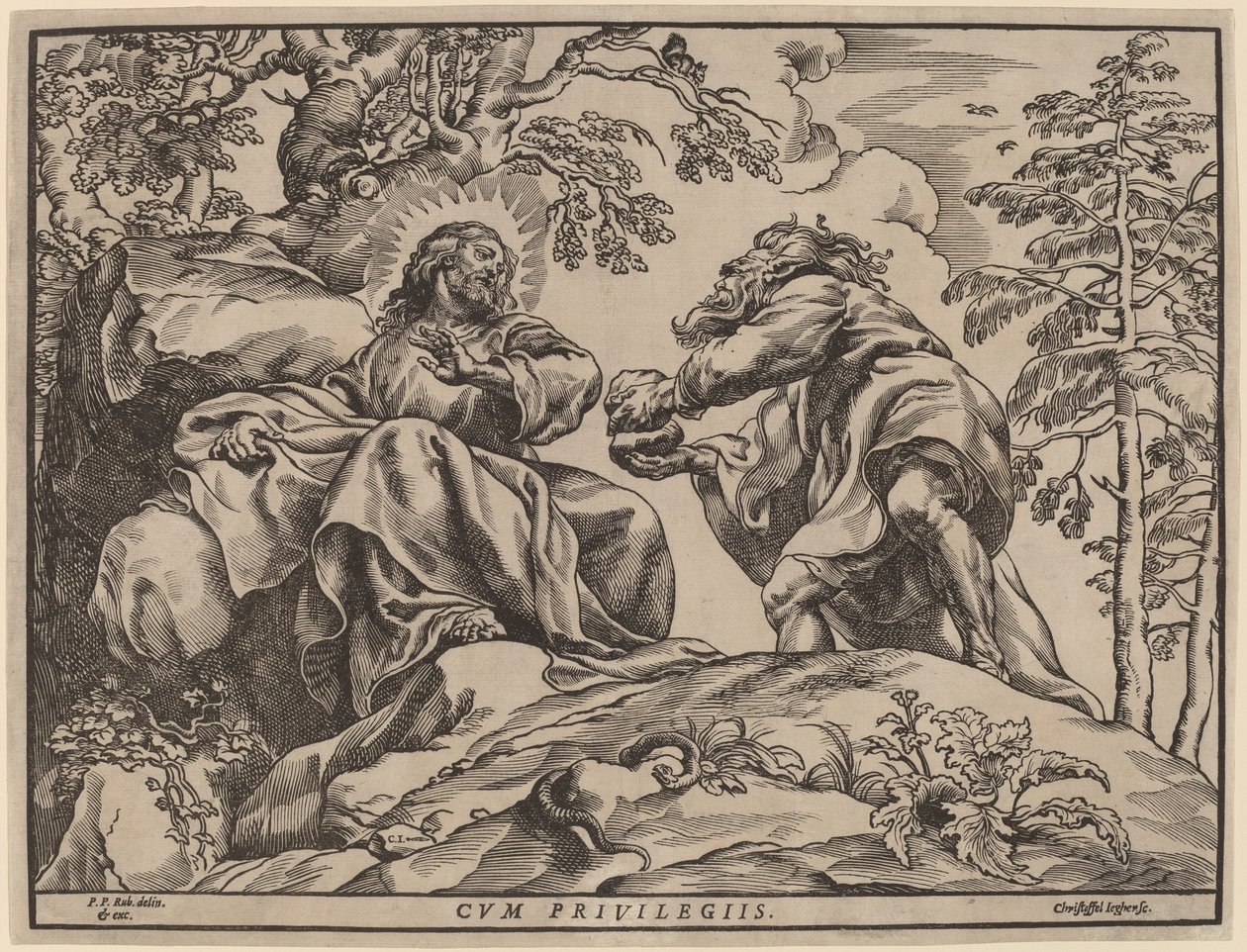 De Verzoeking van Christus door de Duivel door Christoffel Jegher after Sir Peter Paul Rubens