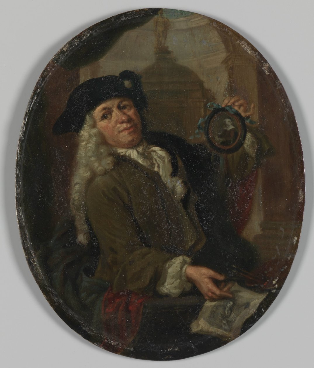 Portret van Arnoud van Halen (1673-1732). Schilder, Prentmaker, Dichter en Verzamelaar in Amsterdam door Christoffel Lubienitzki (copy after)