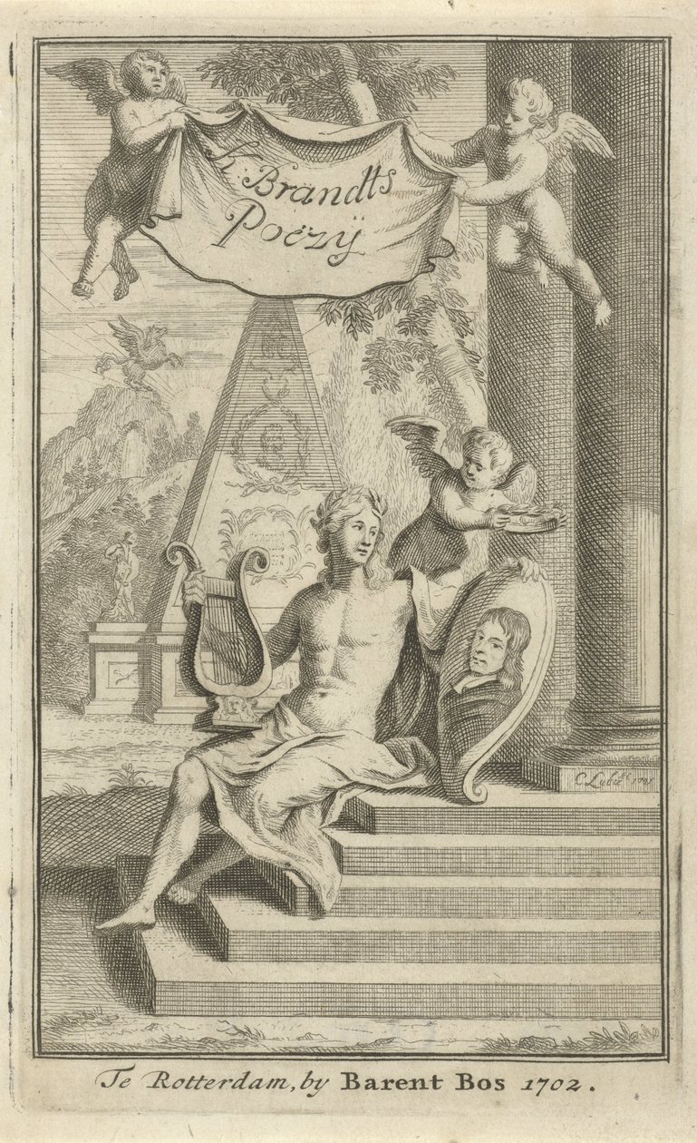 Apollo met portret van Caspar Brandt door Christoffel Lubienitzki