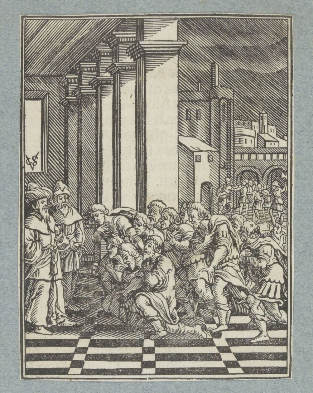 Jozefs broers knielen voor hem in Egypte door Christoffel van Sichem (II)