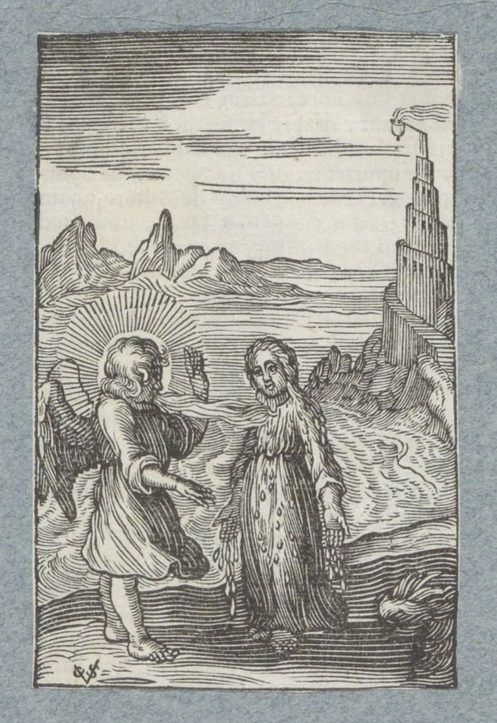 Kind smelt onder de hete adem van engel door Christoffel van Sichem (II)