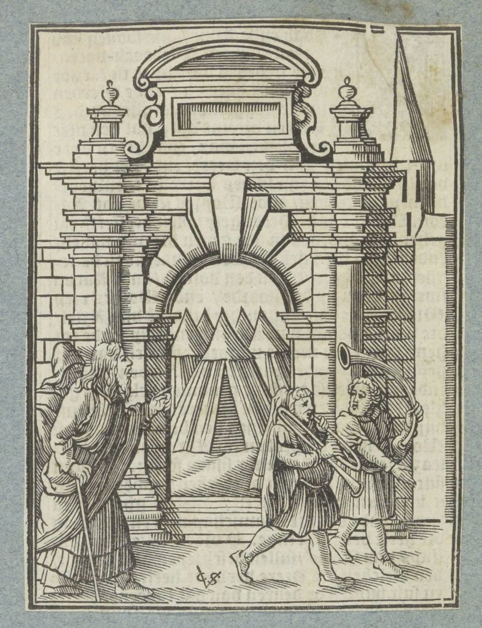 Twee zilveren trompetten worden gebruikt om de gemeenschap bijeen te roepen door Christoffel van Sichem (II)