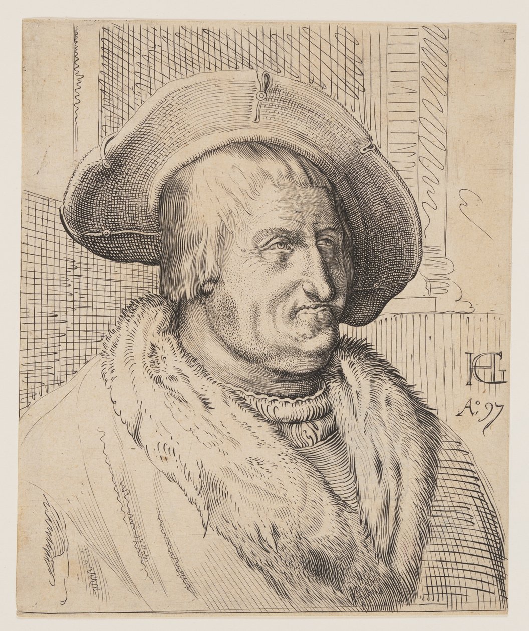 Fantasieportret van een oude man met een hoed door Christoffel van Sichem I