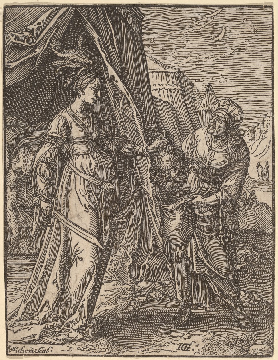 Judith met het Hoofd van Holofernes door Christoffel van Sichem I, after Hendrik Goltzius