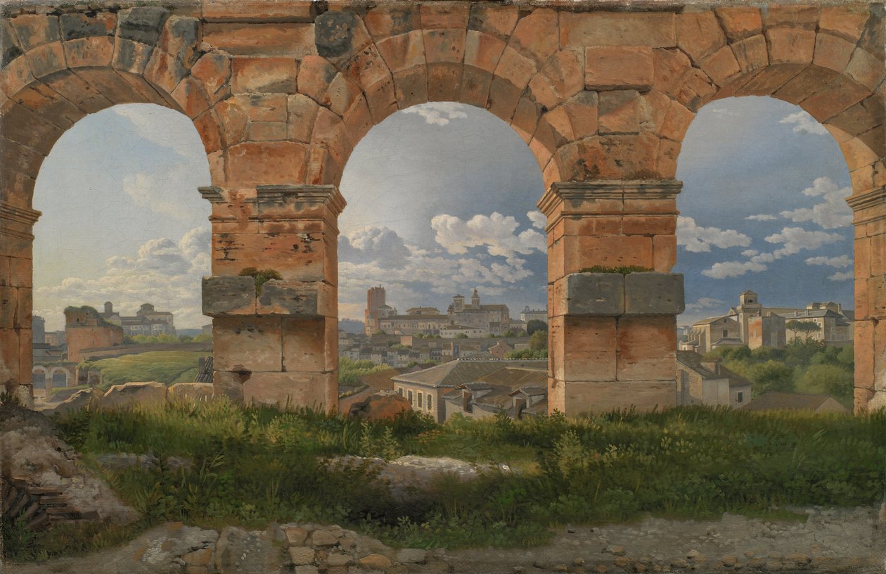 Een uitzicht door drie bogen van de derde verdieping van het Colosseum door Christoffer Wilhelm Eckersberg