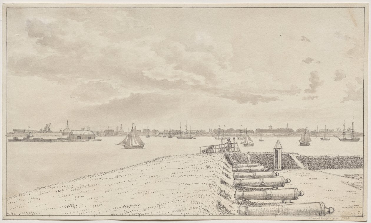 Uitzicht vanaf de batterij richting de stad door Christoffer Wilhelm Eckersberg