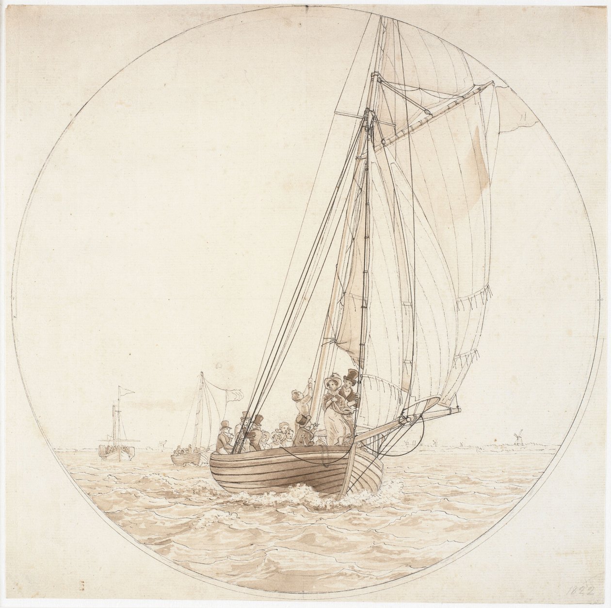 Deens: Een reis naar Charlottenlund. De stoomboot Caledonia ontmoet een plezierboot Een reis naar Charlottenlund door Christoffer Wilhelm Eckersberg