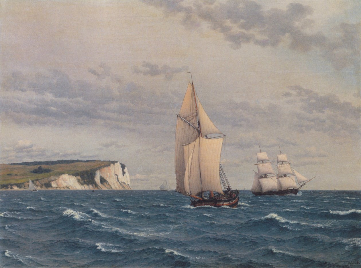 Het zuidelijke deel van de kliffen van Møn gezien vanaf de zee. door Christoffer Wilhelm Eckersberg