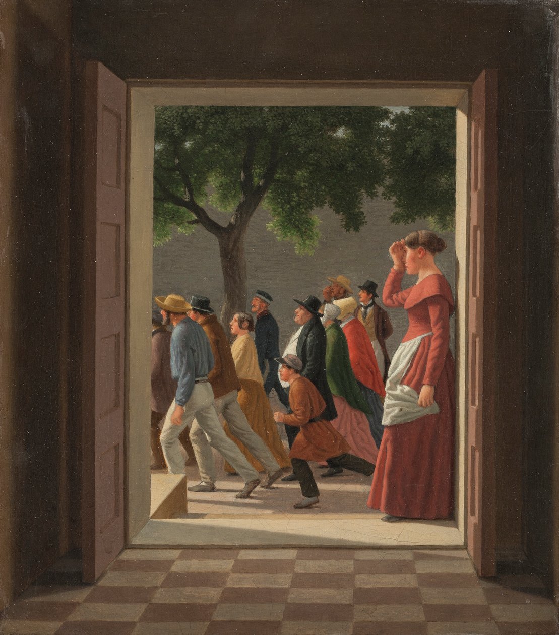 Uitzicht door een Deur naar Rennende Figuren door Christoffer Wilhelm Eckersberg