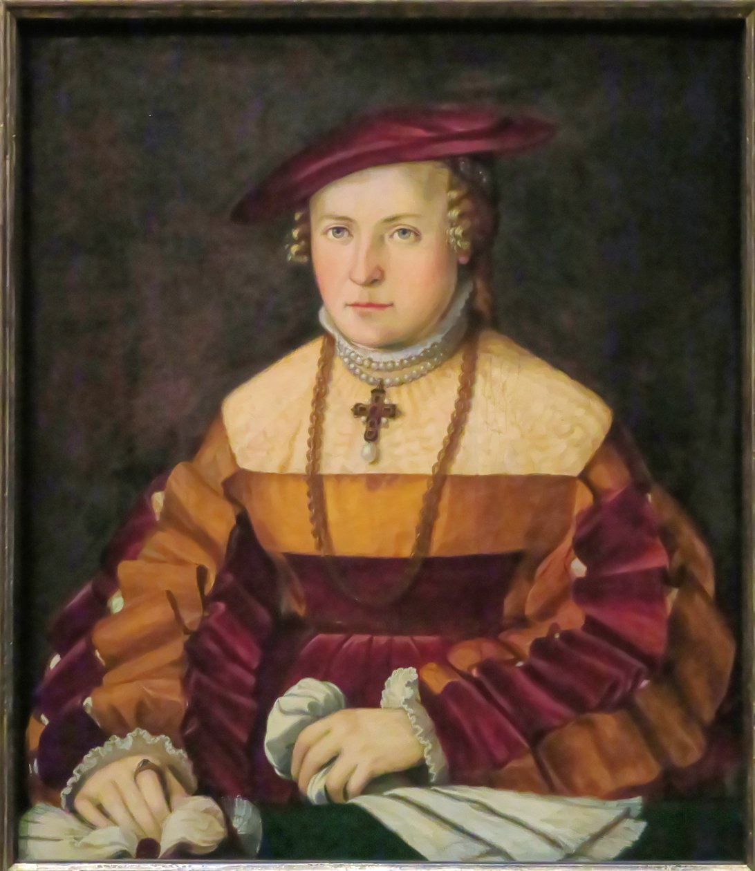 Duits: Bildnis der Ehefrau des Ulrich Ehinger, Ursula Meuting (geb. 1588) (Portret van de vrouw van Ulrich Ehinger, Ursula Meuting) Portret van de vrouw van Ulrich Ehinger, Ursula Meuting door Christoph Amberger