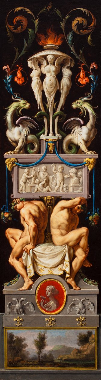 Studie voor een Compositie met Ignudi en Grotesken en een Allegorie van Beeldhouwkunst, c.1776 door Christoph Unterberger