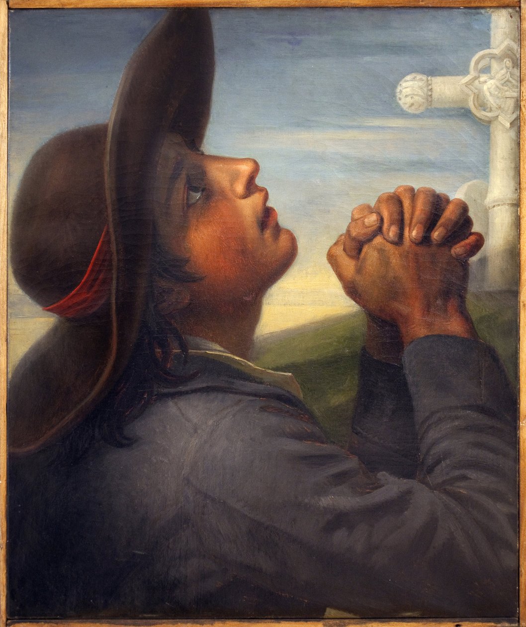 Hoofd van een boer verkocht. Schilderij door Thomas Degeorge, circa 1830, studie voor het schilderij De dood van Bonchamp. Franse kunst door Christophe Thomas Degeorge
