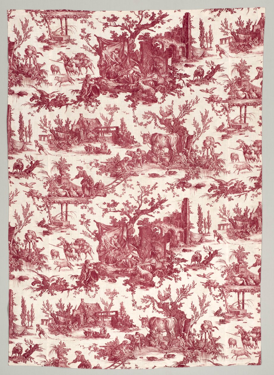 Strook van Koperplaat Gedrukt Katoen met Les plaisirs de la ferme Ontwerp, 1785-1790 door Christophe Philippe Oberkampf