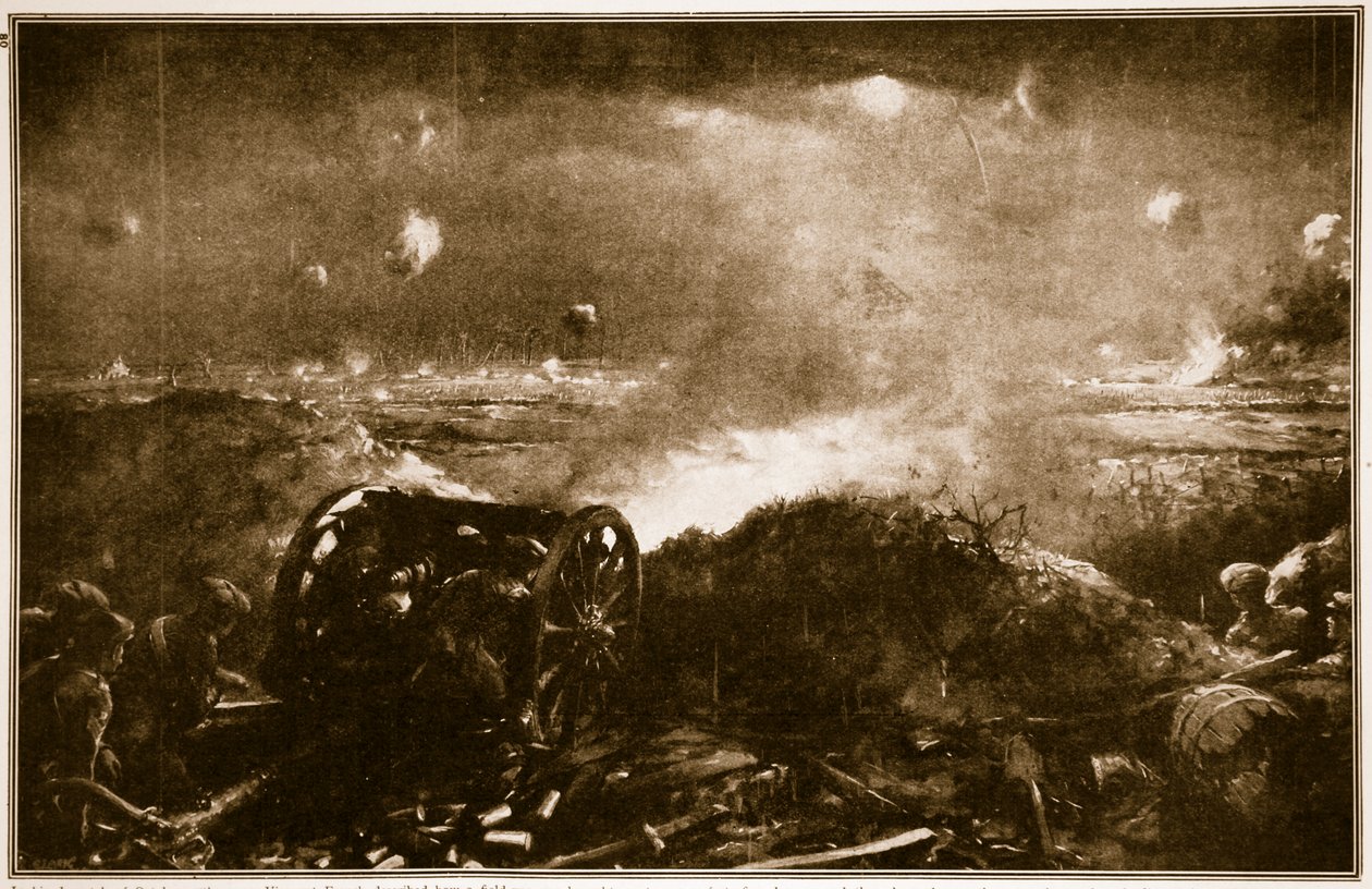 Artillerie wordt naar voren gebracht om een Britse Infanterieaanval bij Ypres te ondersteunen, 1914-19 door Christopher Clark