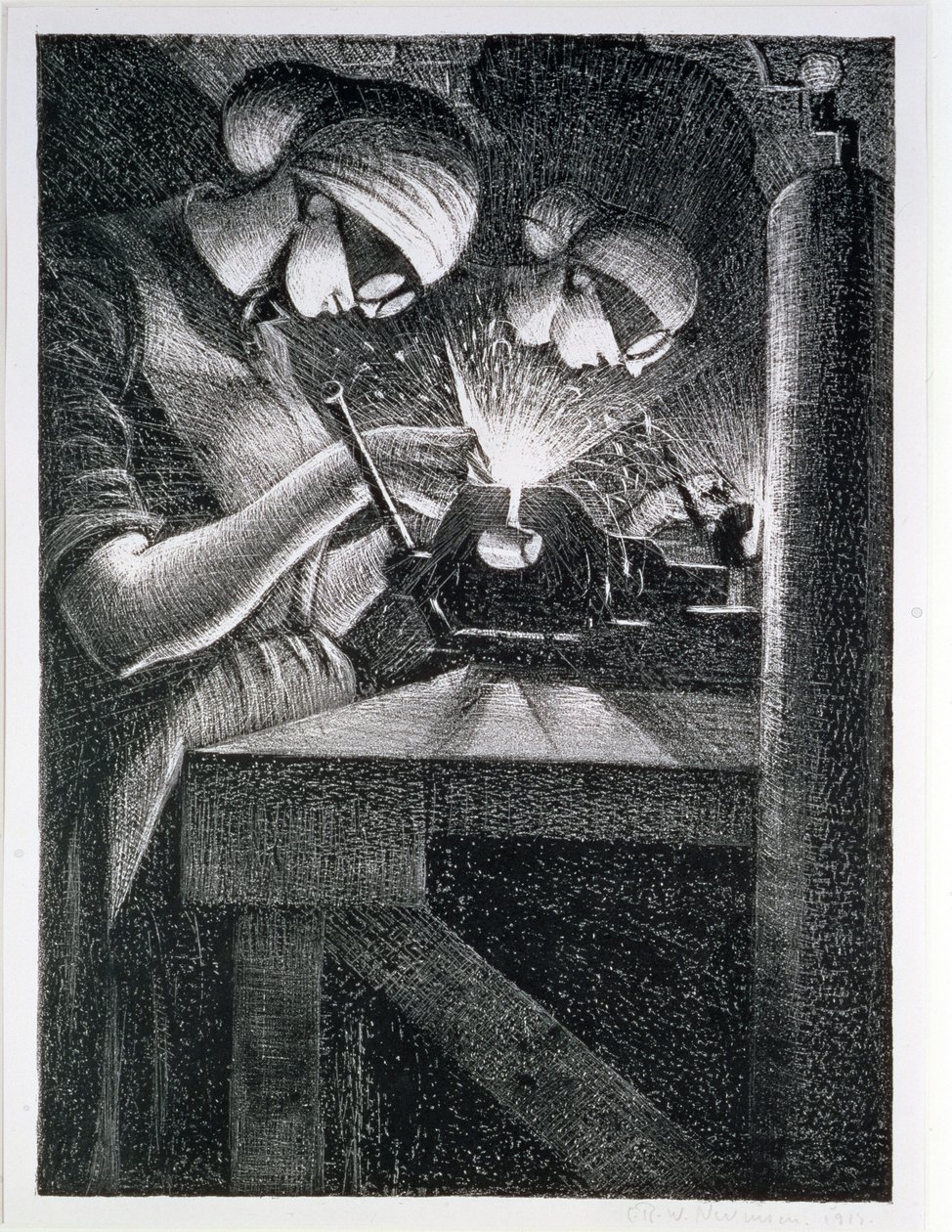 Acetyleenlassers, 1917 door Christopher Richard Wynne Nevinson