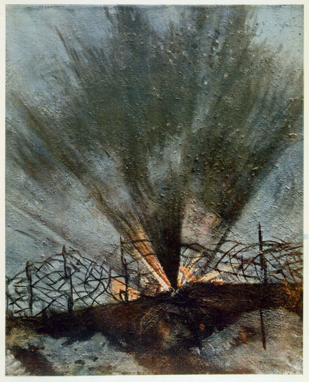 Ontploffende granaat, uit Britse kunstenaars aan het front, voortzetting van het westelijk front, 1918 door Christopher Richard Wynne Nevinson