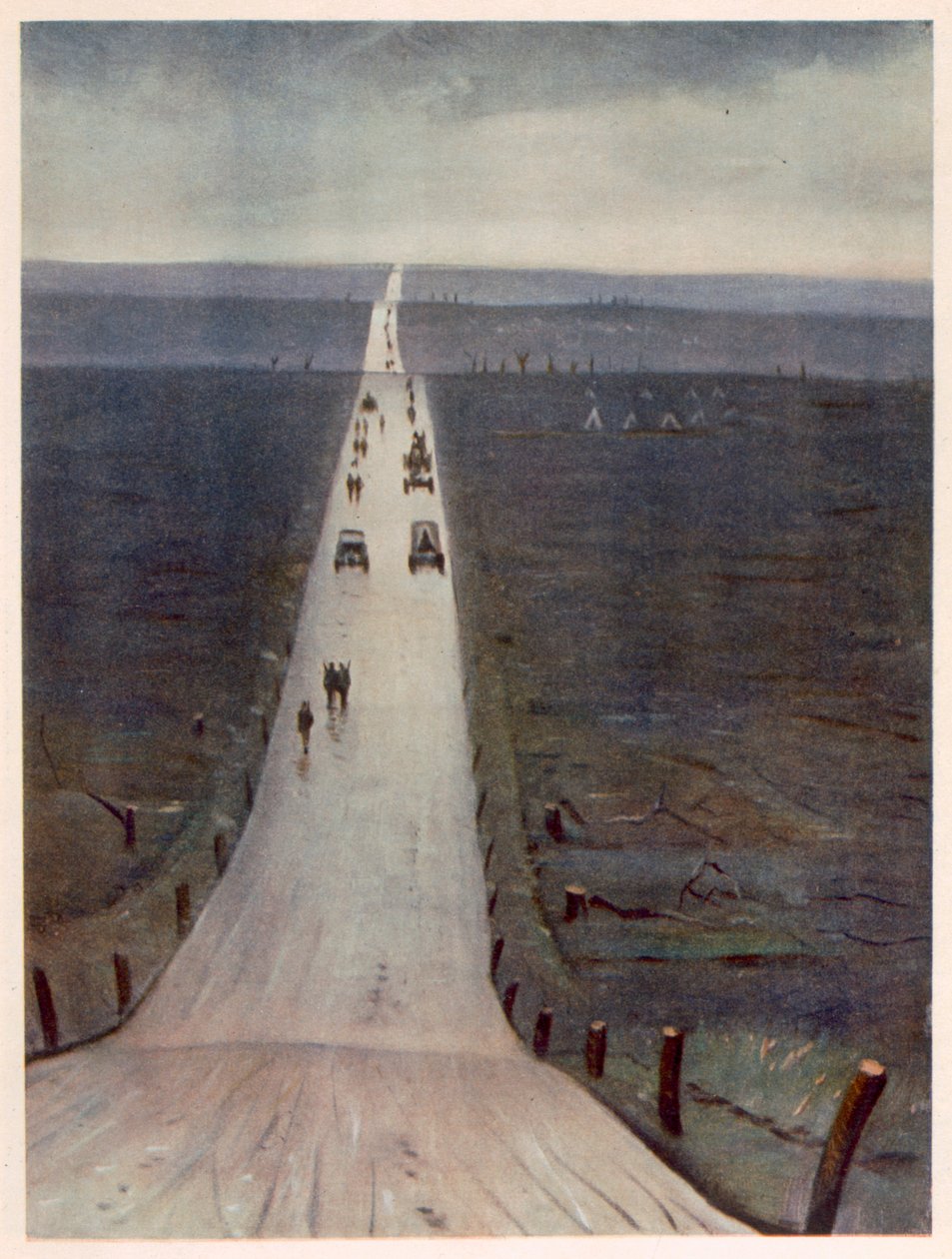 De Weg van Arras naar Bapaume, uit Britse Kunstenaars aan het Front, Vervolg van Het Westelijk Front, 1918 door Christopher Richard Wynne Nevinson