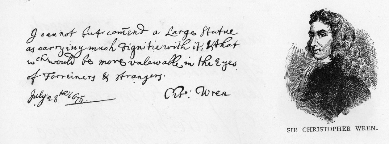 Uittreksel uit het rapport van Christopher Wren over het ontwerp voor de top van het Monument voor de Grote Brand van Londen van 1666, 28 juli 1675 door Christopher Wren