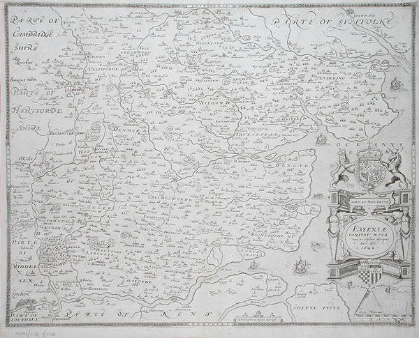 Kaart van Essex, gegraveerd door William Web, gepubliceerd 1645 door Christopher (after) Saxton