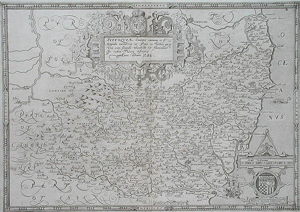Kaart van Suffolk, gegraveerd door William Web door Christopher (after) Saxton