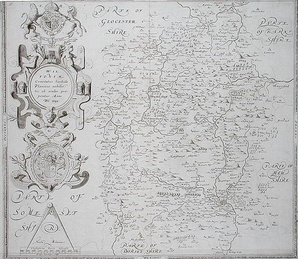 Kaart van Wiltshire, gegraveerd door William Web, gepubliceerd 1645 door Christopher (after) Saxton