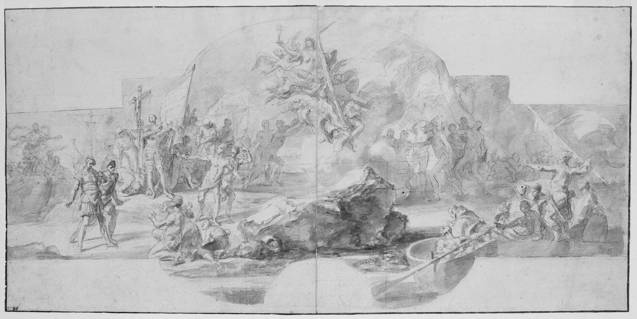 De Landing van Columbus in Amerika, studie voor een schilderij (vernietigd in 1777) voor de Sala del Minor Consiglio, Palazzo Ducale, Genua door Christopher Columbus