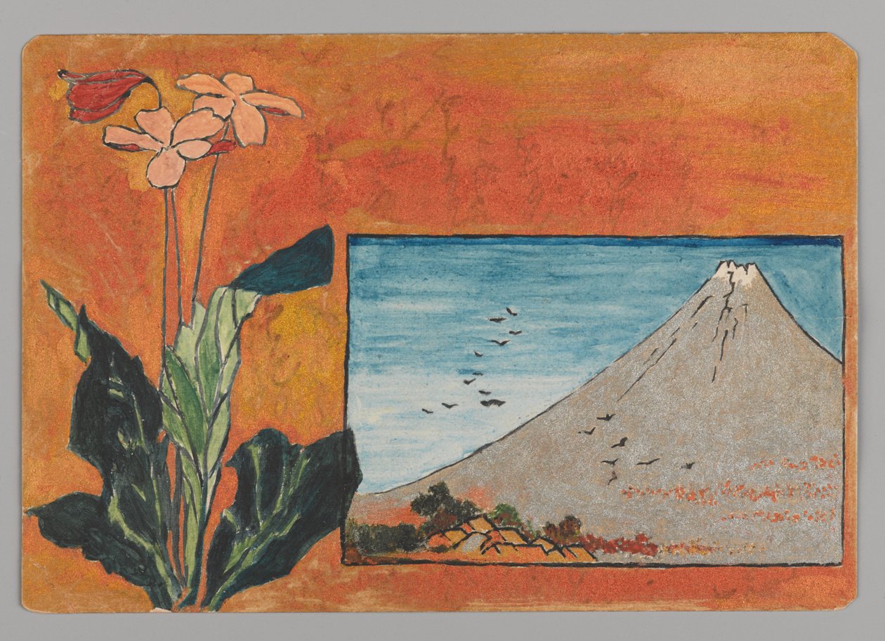 Kleine Kaart met Mount Fuji en Bloemen door Christopher Grant La Farge