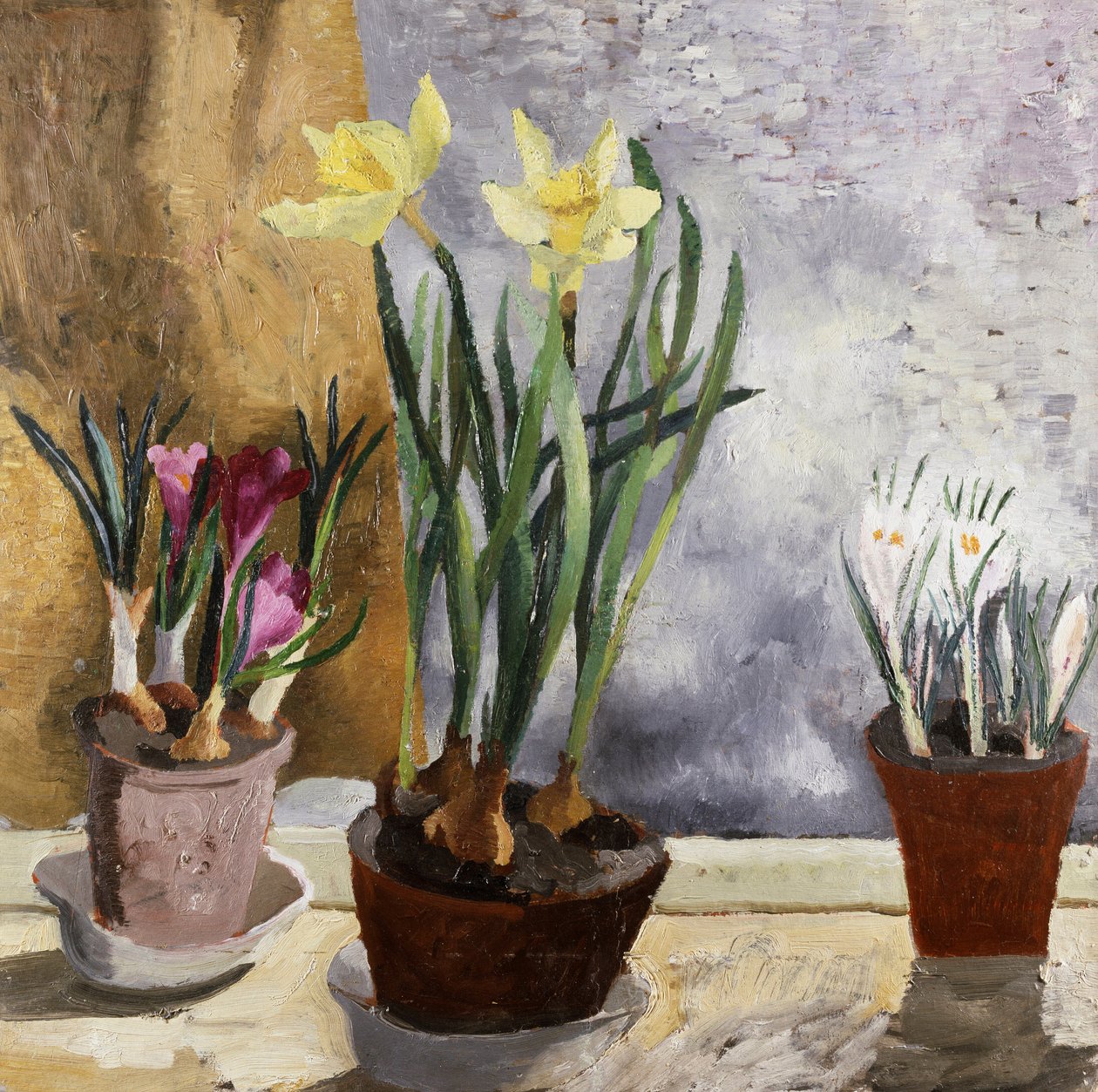Krokus en narcis in potten. Schilderij van Christopher Wood (1901-1930) Privécollectie. door Christopher Wood