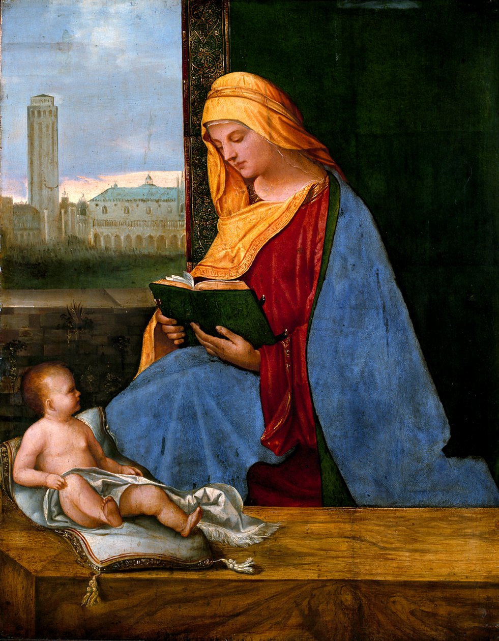 De maagd en het kind met uitzicht op Venetië (De Tallard Madonna) door circle of Giorgione