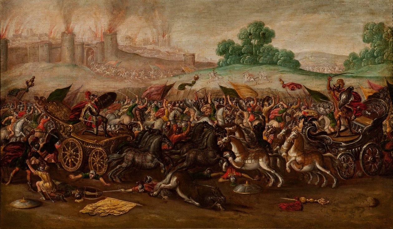 De Verbranding van Jeruzalem door het Leger van Nebukadnezar door Circle of Juan de la Corte